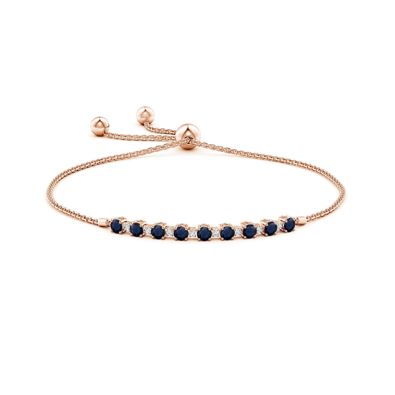 3mm A Sapphire and Diamond Tennis Bolo Bracelet in Rose Gold