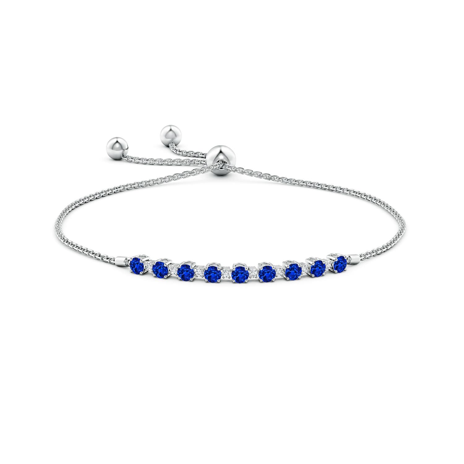 3mm AAAA Sapphire and Diamond Tennis Bolo Bracelet in White Gold - side 3