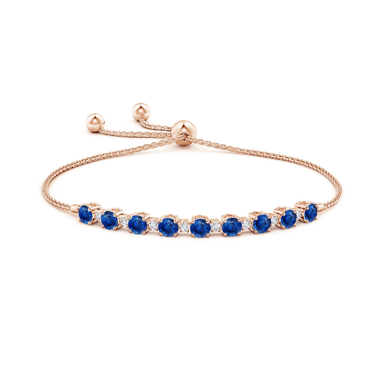 4mm AAA Sapphire and Diamond Tennis Bolo Bracelet in Rose Gold