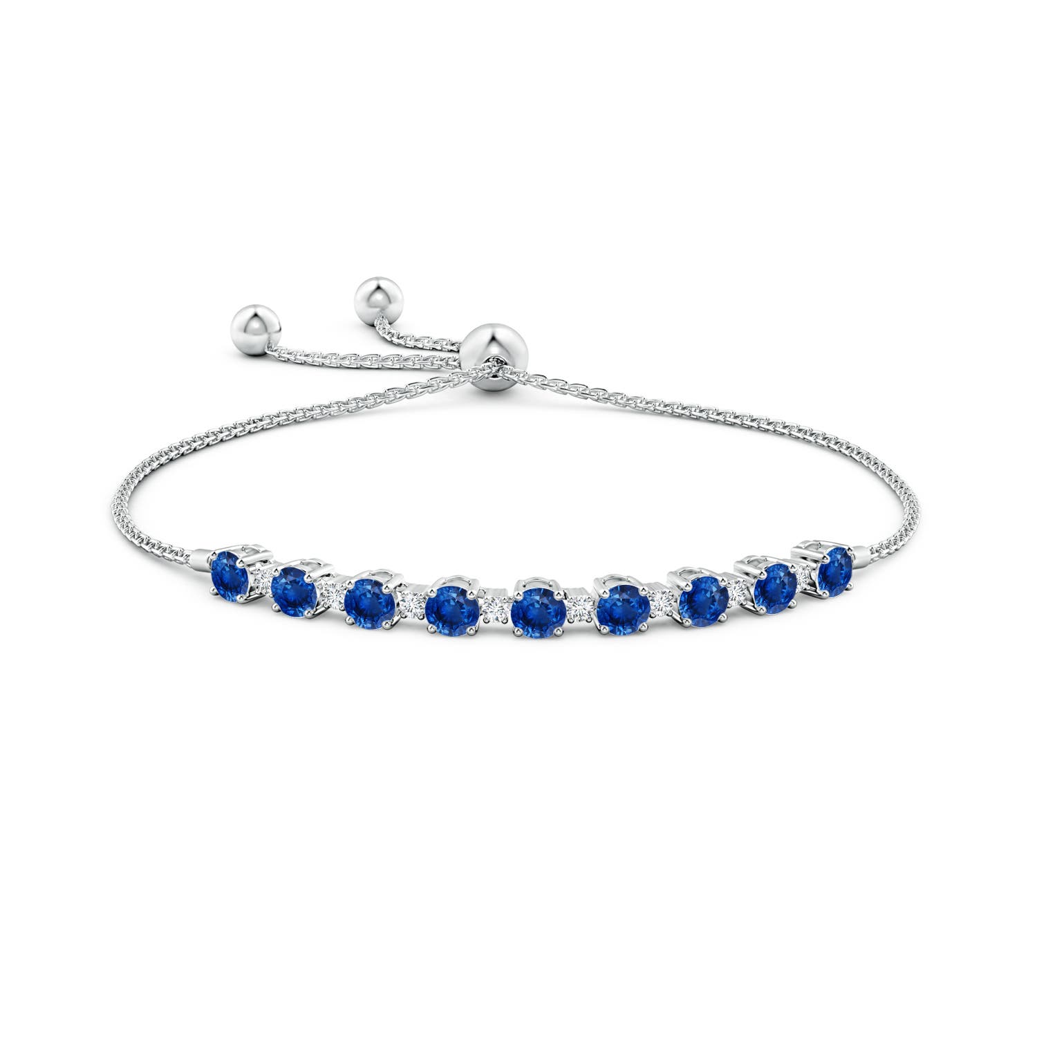 4mm AAA Sapphire and Diamond Tennis Bolo Bracelet in White Gold