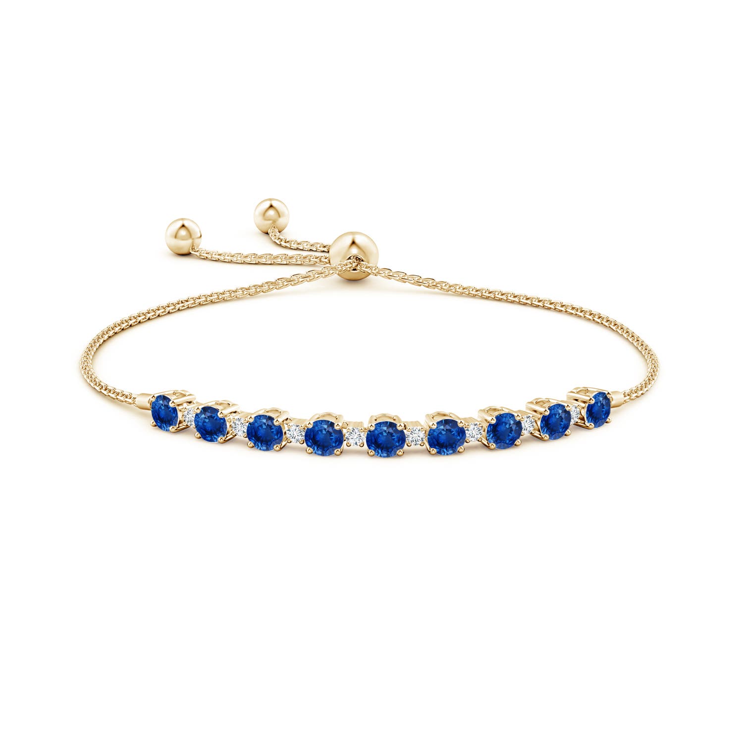 4mm AAA Sapphire and Diamond Tennis Bolo Bracelet in Yellow Gold
