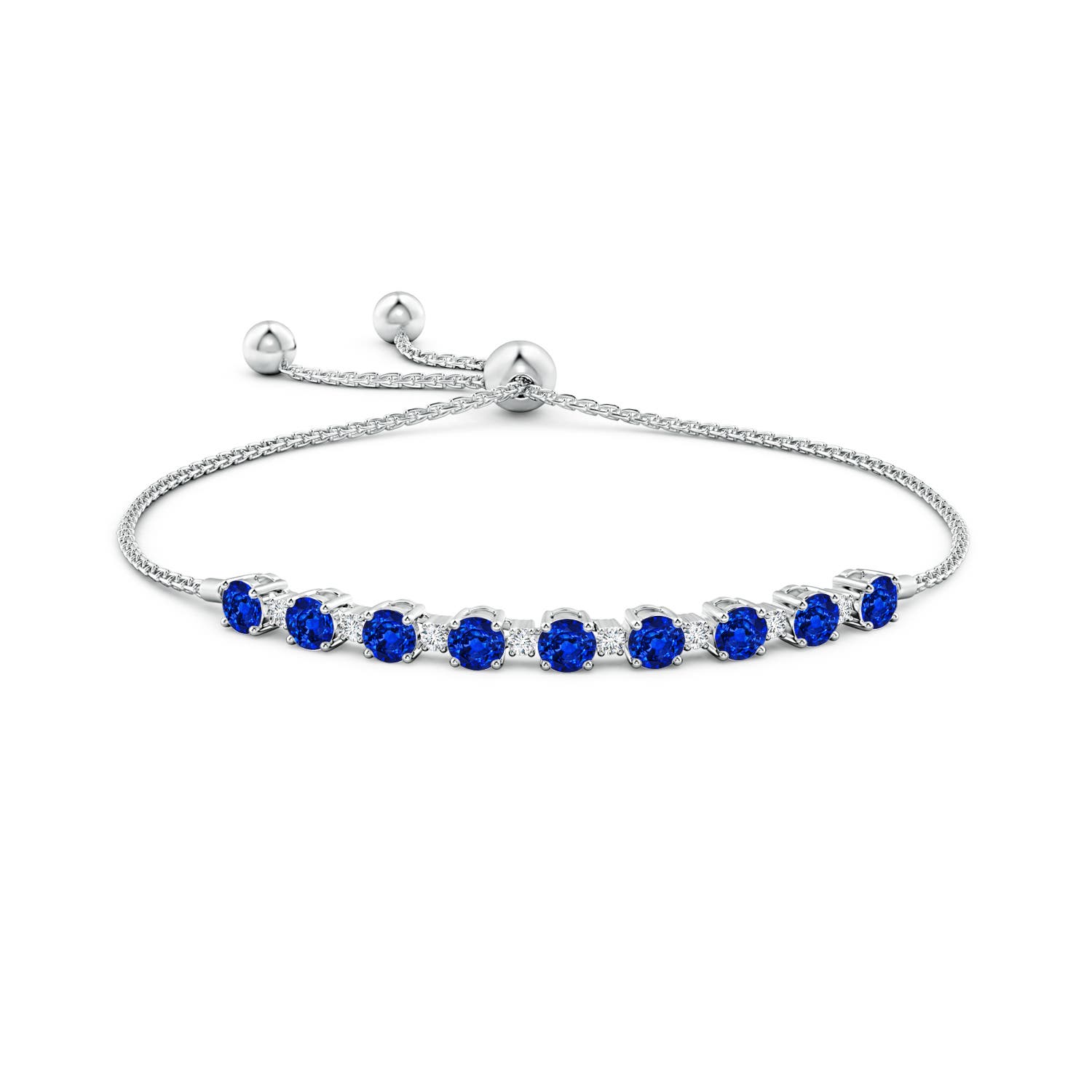 4mm AAAA Sapphire and Diamond Tennis Bolo Bracelet in White Gold