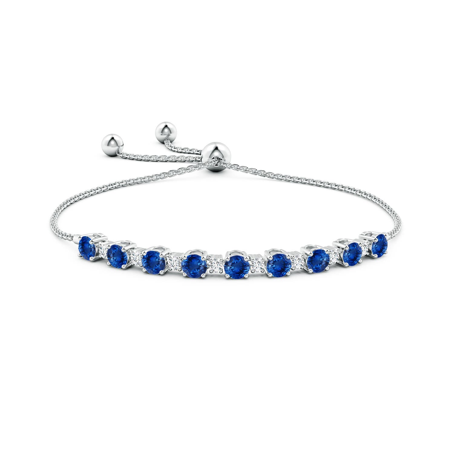 5mm AAA Sapphire and Diamond Tennis Bolo Bracelet in White Gold - side 3