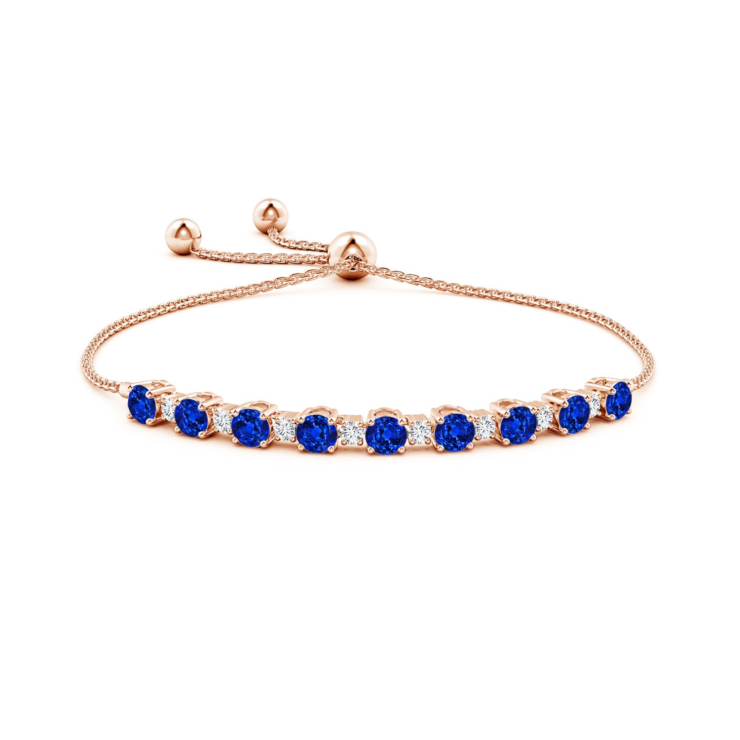 5mm AAAA Sapphire and Diamond Tennis Bolo Bracelet in Rose Gold