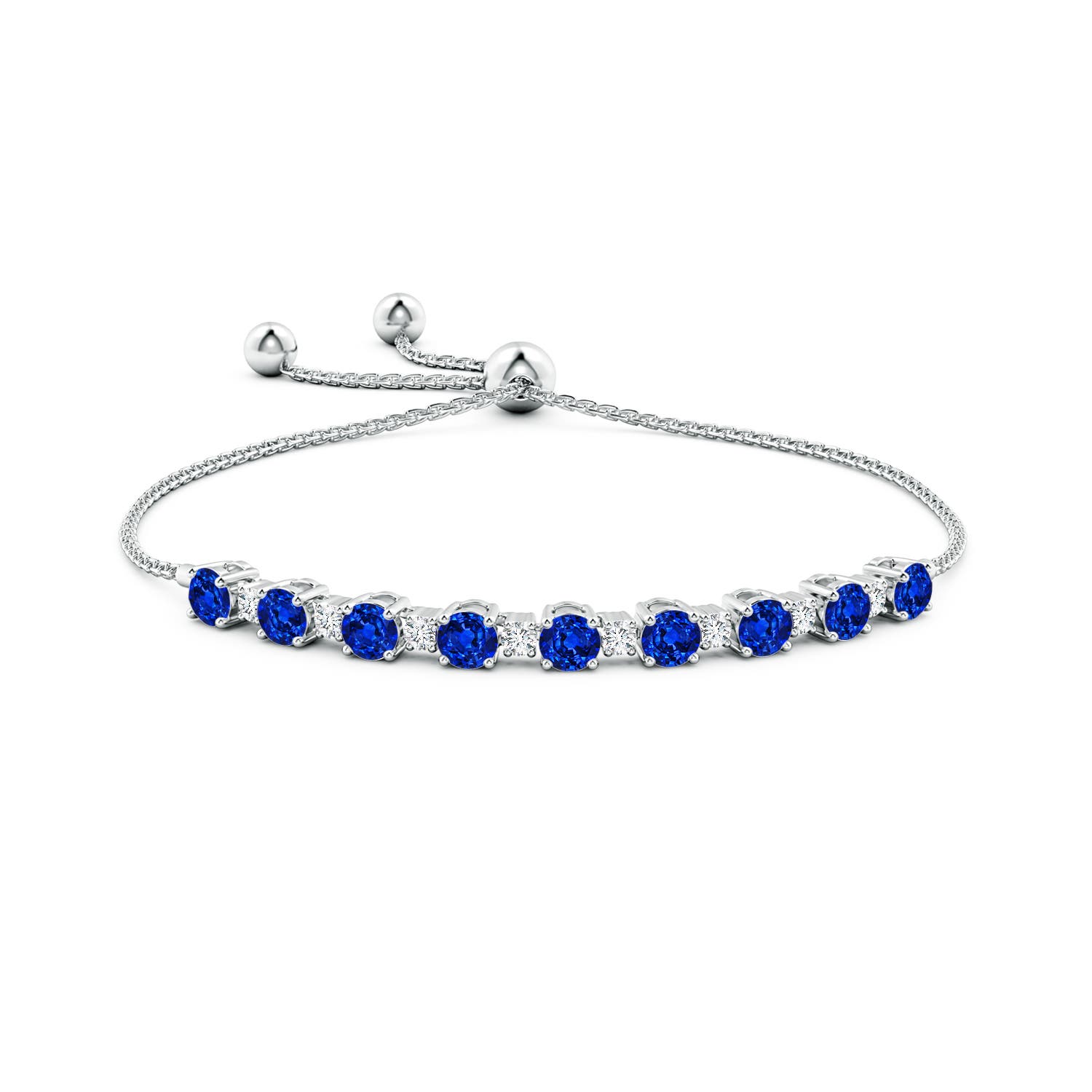 5mm AAAA Sapphire and Diamond Tennis Bolo Bracelet in White Gold