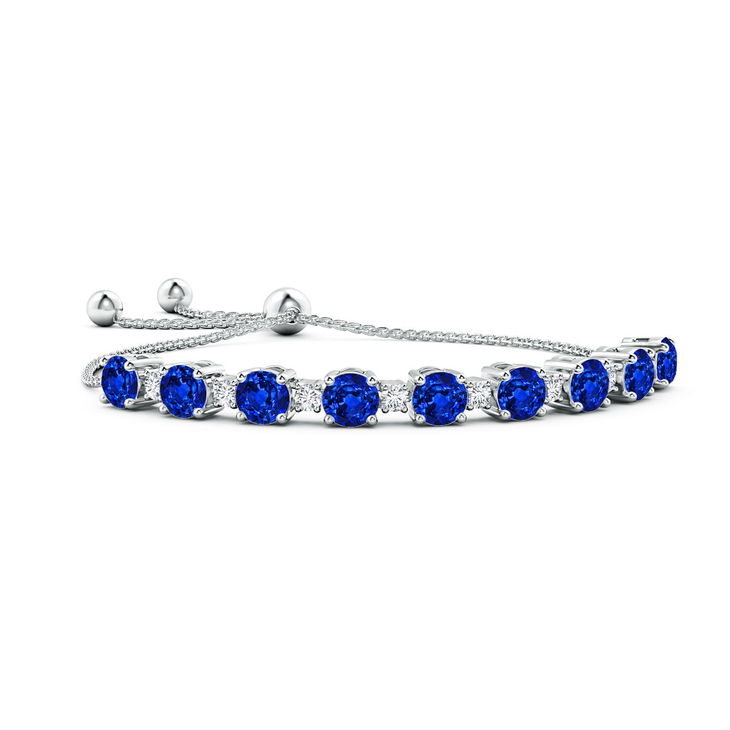 7mm AAAA Sapphire and Diamond Tennis Bolo Bracelet in White Gold