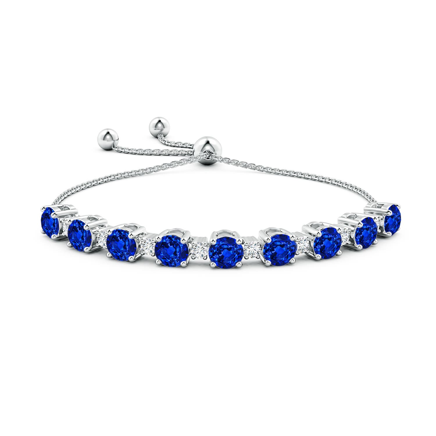 7mm AAAA Sapphire and Diamond Tennis Bolo Bracelet in White Gold