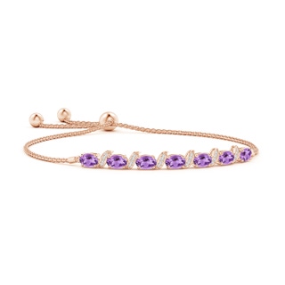 6x4mm A Oval Amethyst Bolo Bracelet with Pave-Set Diamonds in Rose Gold