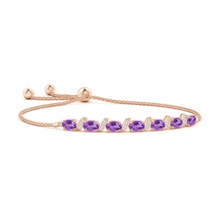 6x4mm AA Oval Amethyst Bolo Bracelet with Pave-Set Diamonds in Rose Gold