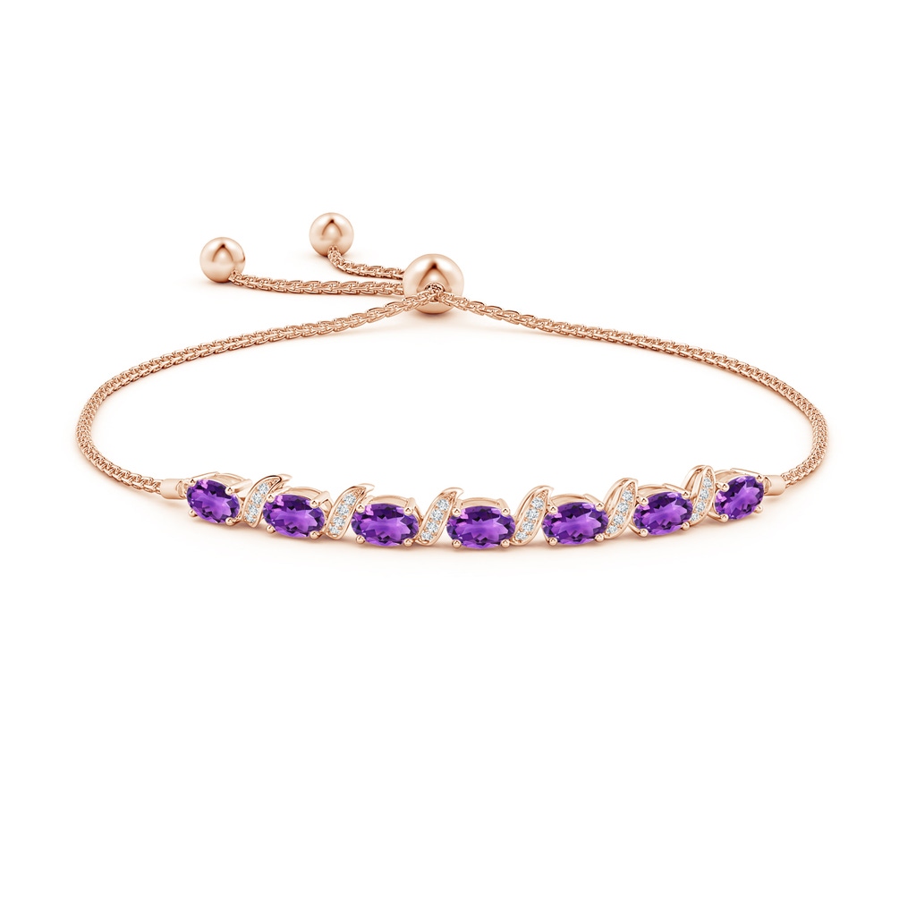 6x4mm AAA Oval Amethyst Bolo Bracelet with Pave-Set Diamonds in Rose Gold Side-1