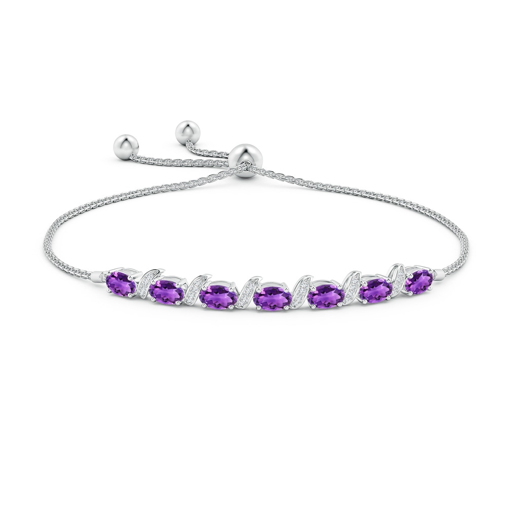6x4mm AAA Oval Amethyst Bolo Bracelet with Pave-Set Diamonds in White Gold Side-1
