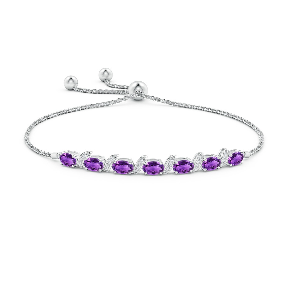 6x4mm AAA Oval Amethyst Bolo Bracelet with Pave-Set Diamonds in White Gold side-1