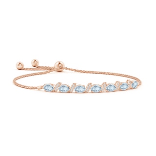 6x4mm A Oval Aquamarine Bolo Bracelet with Pave-Set Diamonds in Rose Gold