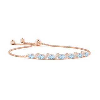 6x4mm AA Oval Aquamarine Bolo Bracelet with Pave-Set Diamonds in Rose Gold