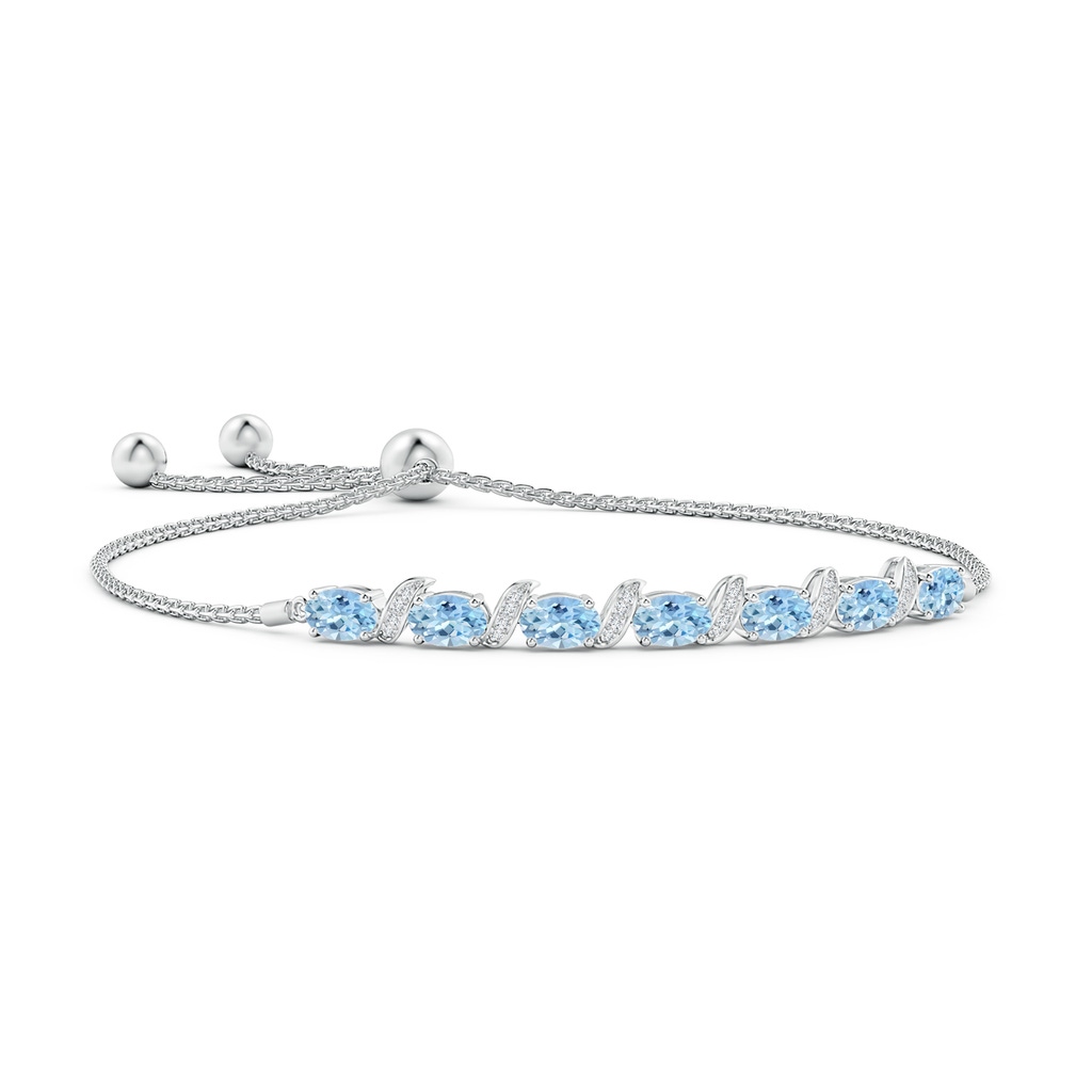 6x4mm AAA Oval Aquamarine Bolo Bracelet with Pave-Set Diamonds in White Gold