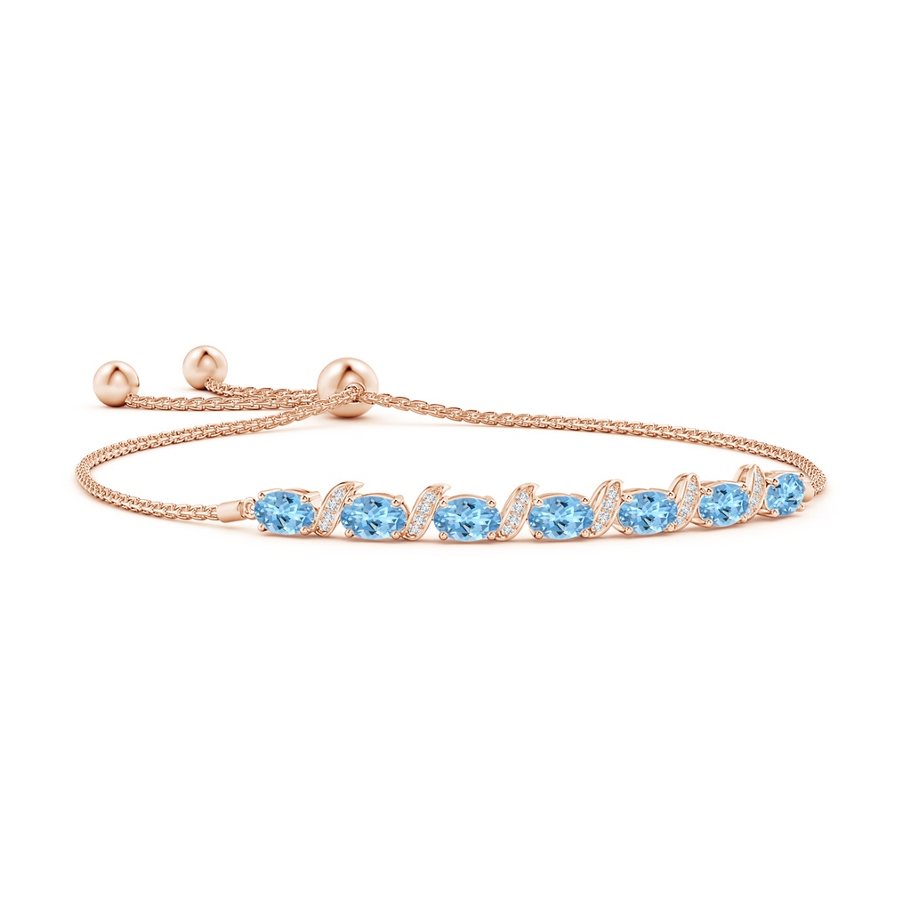 6x4mm AAAA Oval Aquamarine Bolo Bracelet with Pave-Set Diamonds in Rose Gold