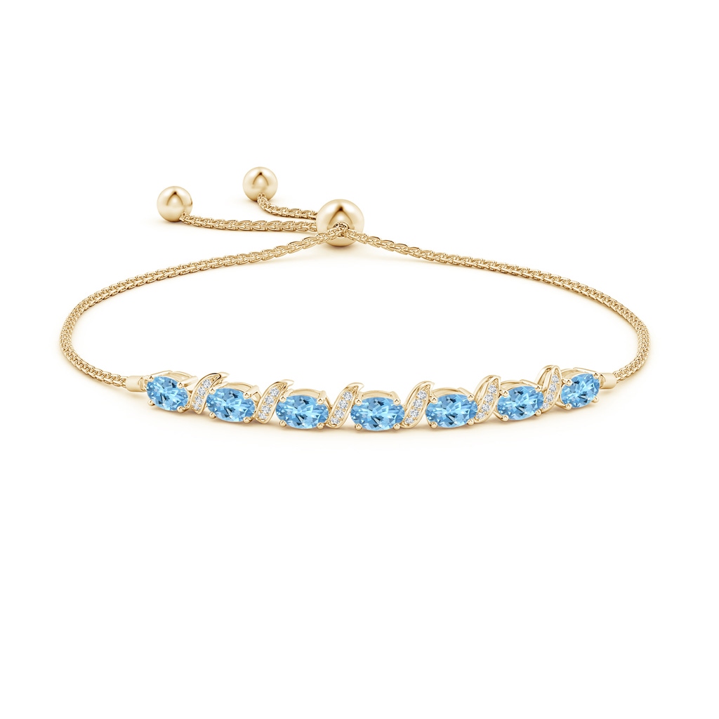 6x4mm AAAA Oval Aquamarine Bolo Bracelet with Pave-Set Diamonds in Yellow Gold - side 199