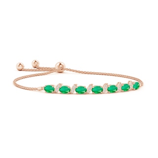 6x4mm A Oval Emerald Bolo Bracelet with Pave-Set Diamonds in Rose Gold