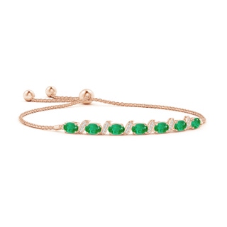 6x4mm AA Oval Emerald Bolo Bracelet with Pave-Set Diamonds in Rose Gold