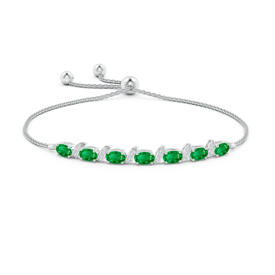 6x4mm AAA Oval Emerald Bolo Bracelet with Pave-Set Diamonds in White Gold side-1