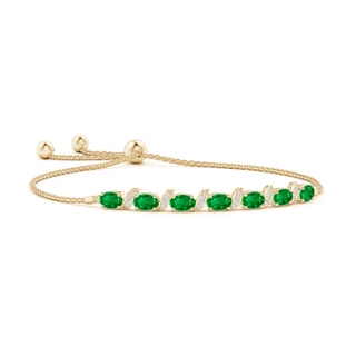 6x4mm AAAA Oval Emerald Bolo Bracelet with Pave-Set Diamonds in Yellow Gold