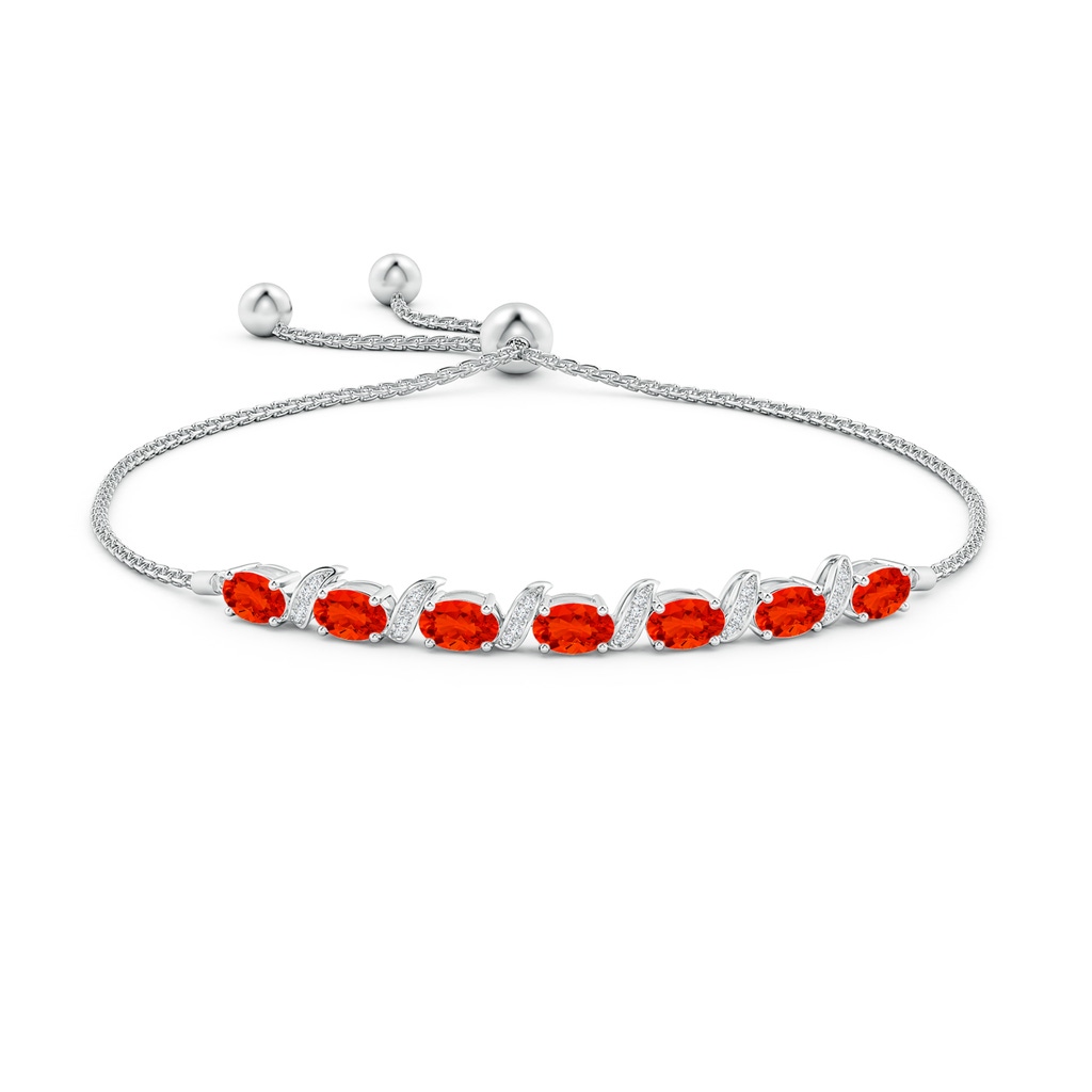 6x4mm AAAA Oval Fire Opal Bolo Bracelet with Pave-Set Diamonds in White Gold Side-1