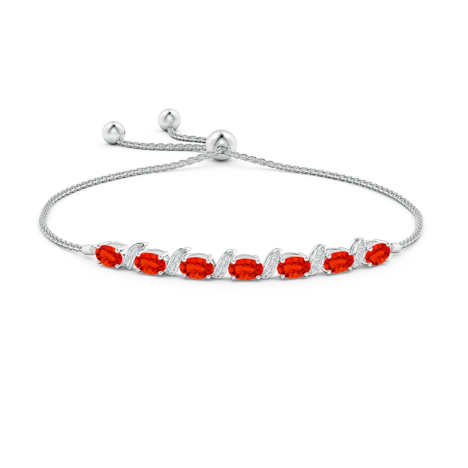 6x4mm AAAA Oval Fire Opal Bolo Bracelet with Pave-Set Diamonds in White Gold side-1