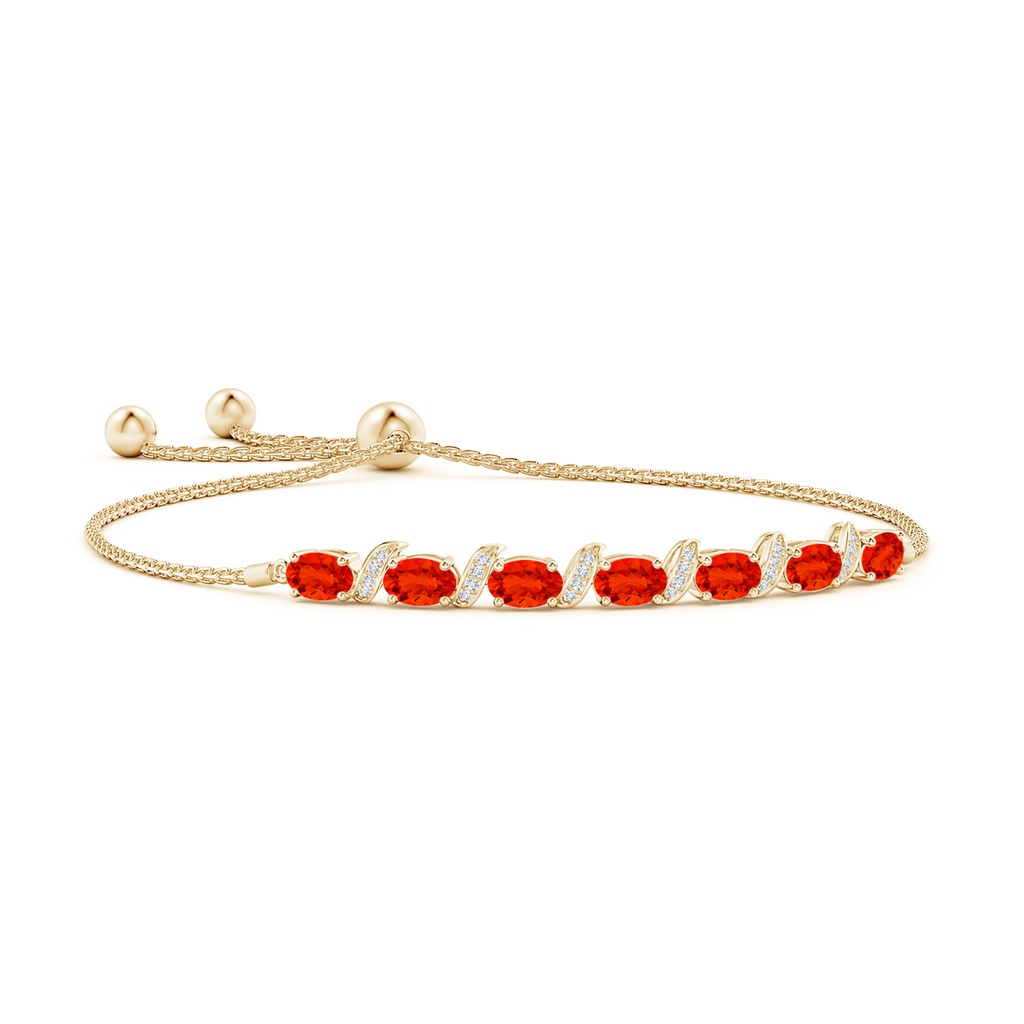 6x4mm AAAA Oval Fire Opal Bolo Bracelet with Pave-Set Diamonds in Yellow Gold