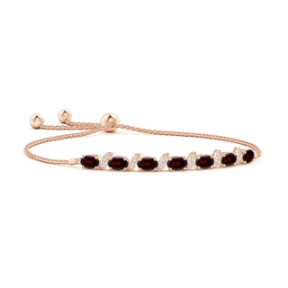 6x4mm A Oval Garnet Bolo Bracelet with Pave-Set Diamonds in Rose Gold