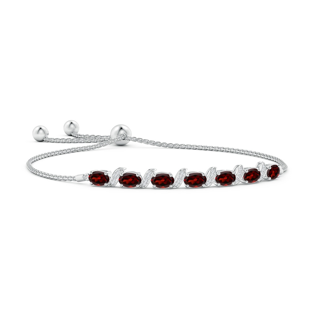 6x4mm AAA Oval Garnet Bolo Bracelet with Pave-Set Diamonds in White Gold