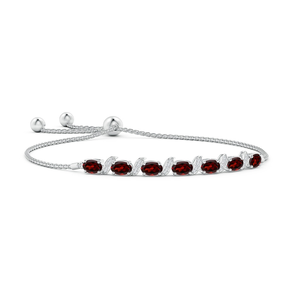 6x4mm AAA Oval Garnet Bolo Bracelet with Pave-Set Diamonds in White Gold 