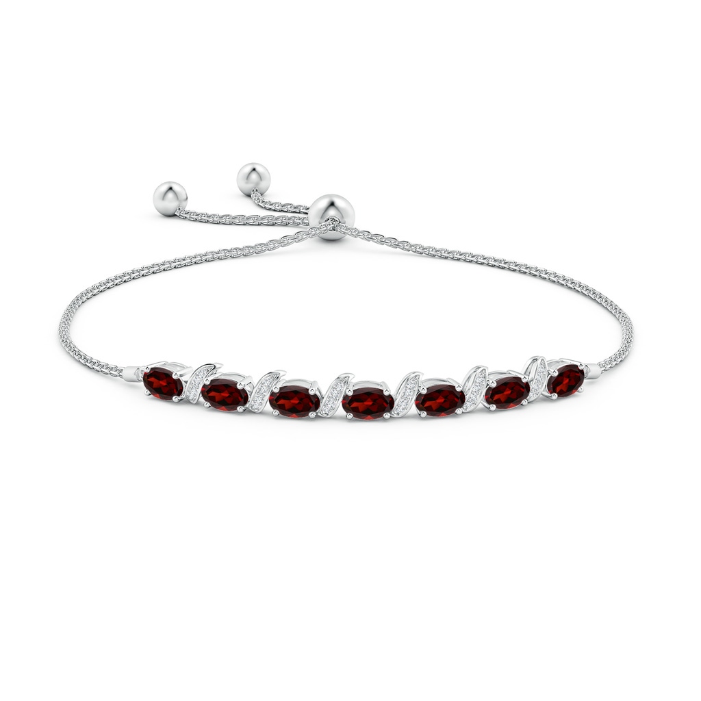 6x4mm AAA Oval Garnet Bolo Bracelet with Pave-Set Diamonds in White Gold Side-1