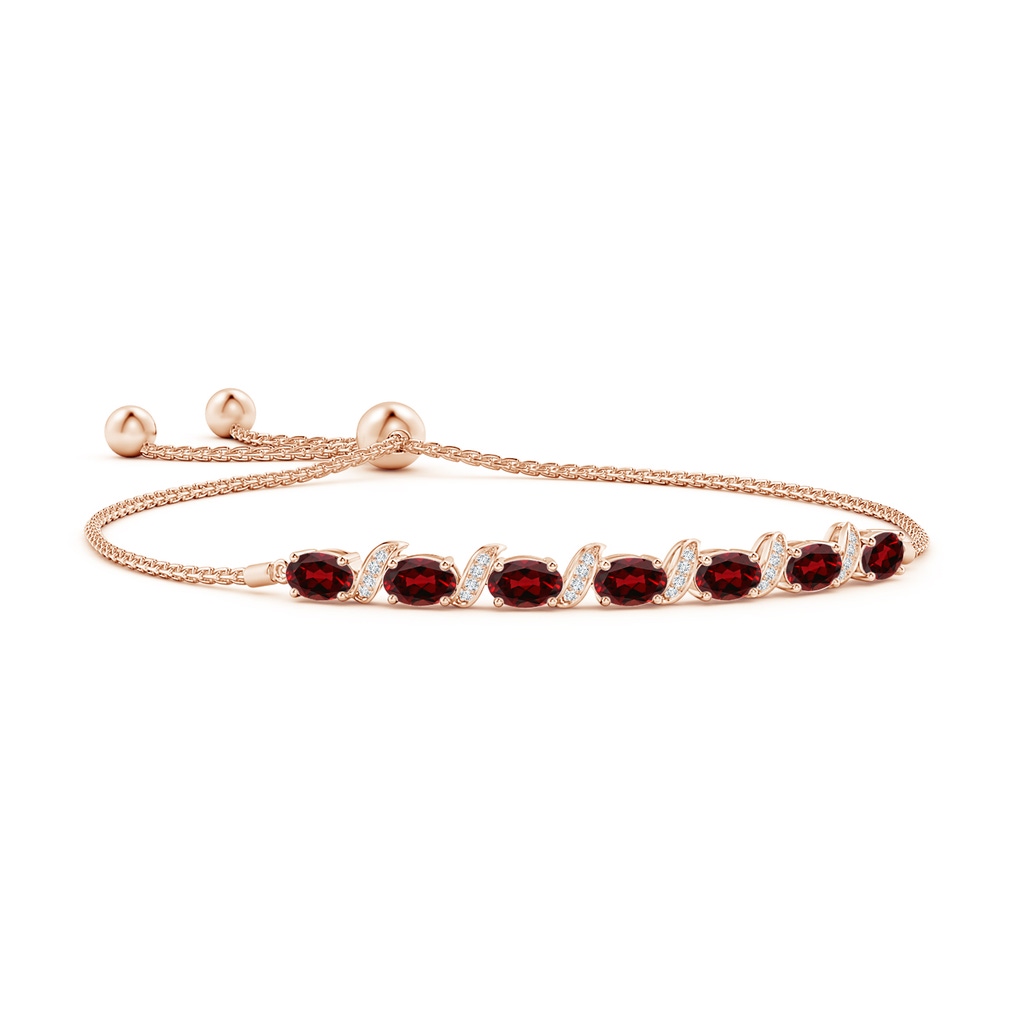 6x4mm AAAA Oval Garnet Bolo Bracelet with Pave-Set Diamonds in Rose Gold