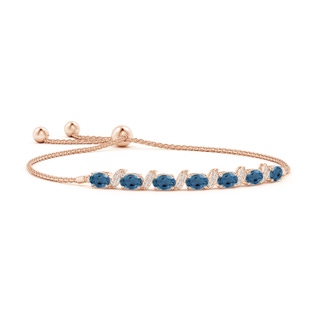 6x4mm A Oval London Blue Topaz Bolo Bracelet with Pave-Set Diamonds in Rose Gold