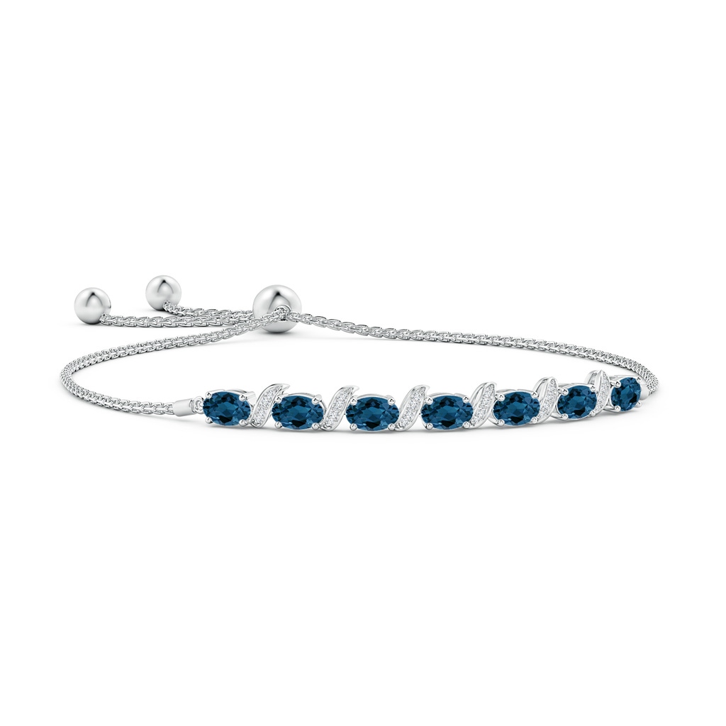 6x4mm AAA Oval London Blue Topaz Bolo Bracelet with Pave-Set Diamonds in White Gold