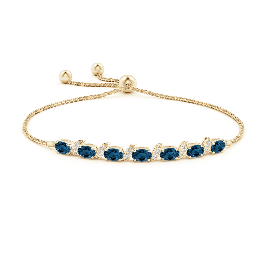 6x4mm AAA Oval London Blue Topaz Bolo Bracelet with Pave-Set Diamonds in Yellow Gold side-1