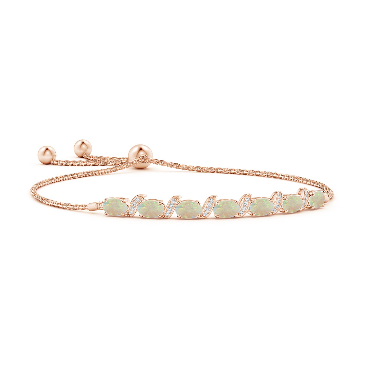 ANGARA 2.08 Ct Oval Opal Bolo Bracelet with Pave-Set Diamonds in 14K Solid Gold