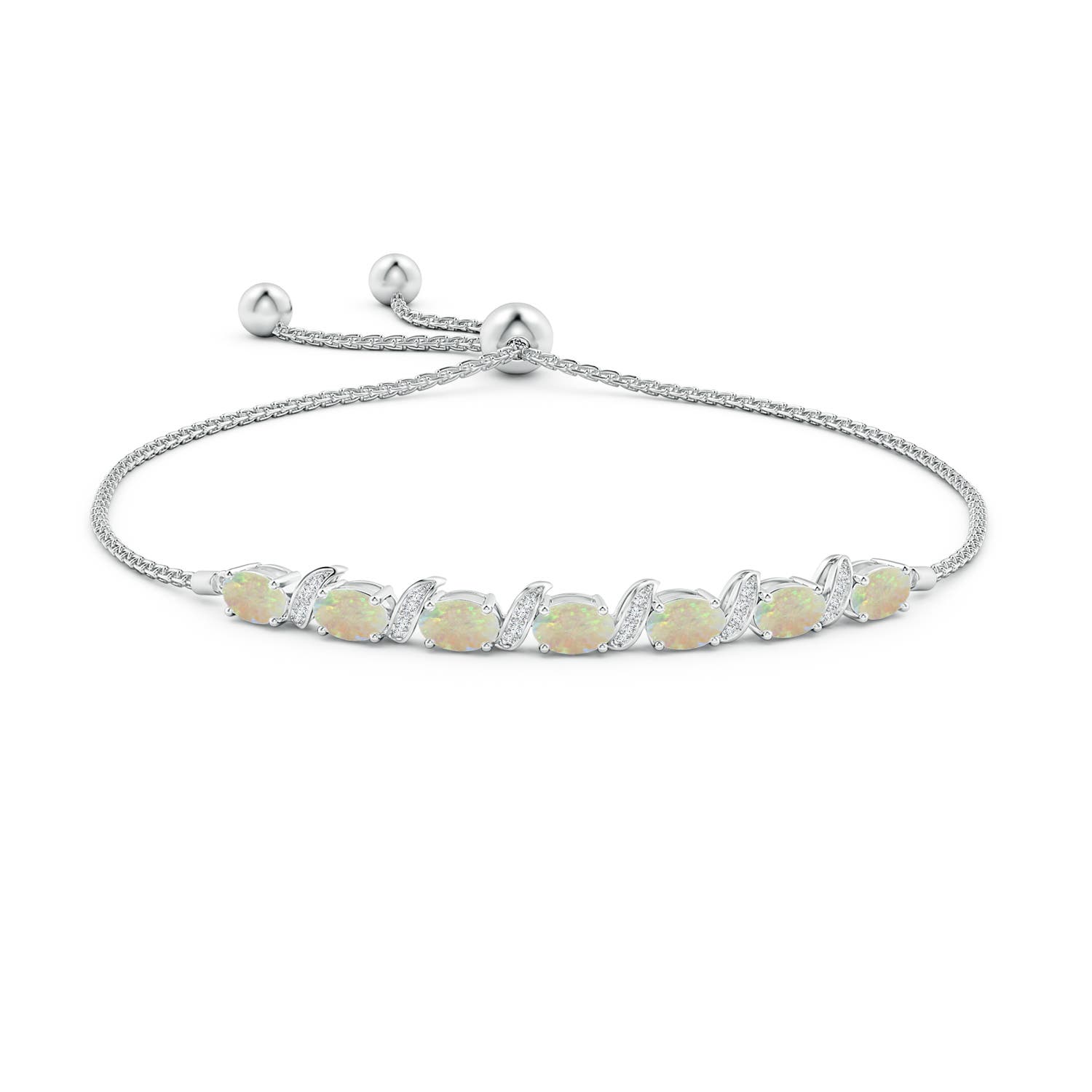 ANGARA 2.08 Ct Oval Opal Bolo Bracelet with Pave-Set Diamonds in 14K Solid Gold