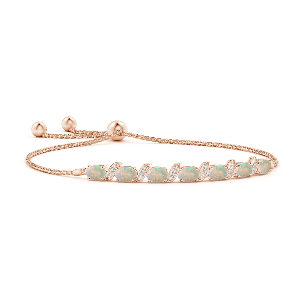 6x4mm AAAA Oval Opal Bolo Bracelet with Pave-Set Diamonds in Rose Gold