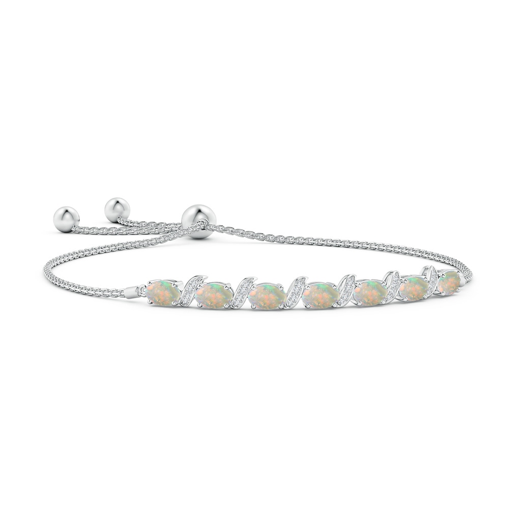 6x4mm AAAA Oval Opal Bolo Bracelet with Pave-Set Diamonds in White Gold