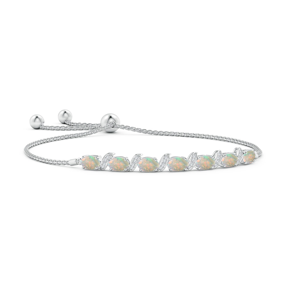 6x4mm AAAA Oval Opal Bolo Bracelet with Pave-Set Diamonds in White Gold 