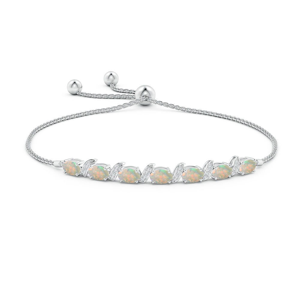 6x4mm AAAA Oval Opal Bolo Bracelet with Pave-Set Diamonds in White Gold Side-1