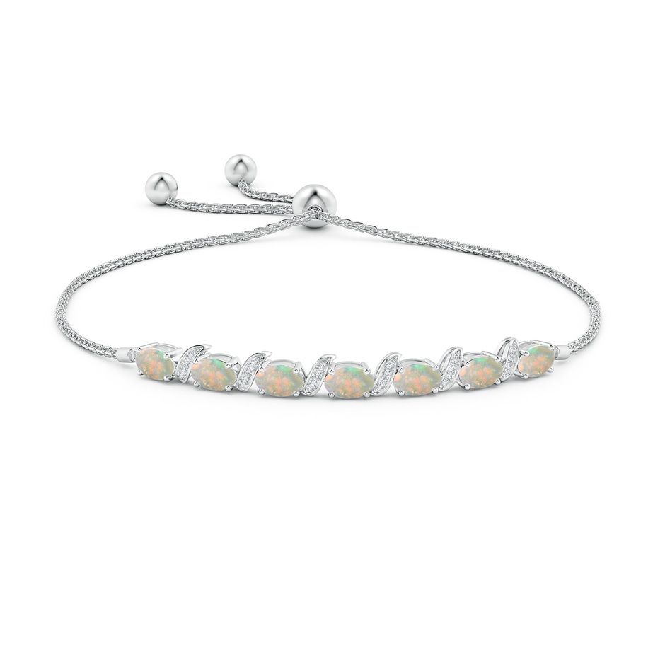 6x4mm AAAA Oval Opal Bolo Bracelet with Pave-Set Diamonds in White Gold side-1