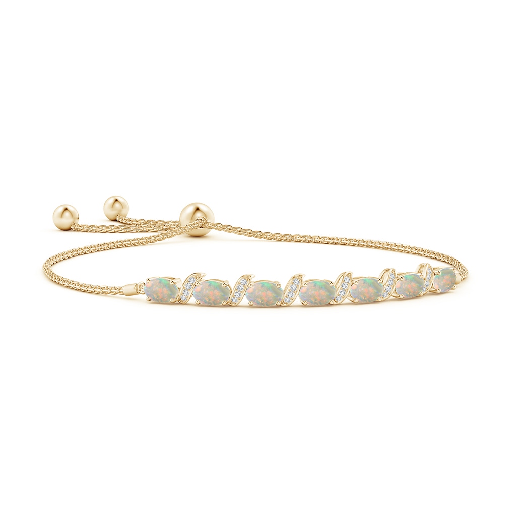 6x4mm AAAA Oval Opal Bolo Bracelet with Pave-Set Diamonds in Yellow Gold