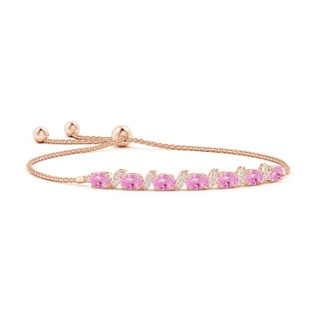 6x4mm A Oval Pink Sapphire Bolo Bracelet with Pave-Set Diamonds in Rose Gold