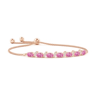 6x4mm AA Oval Pink Sapphire Bolo Bracelet with Pave-Set Diamonds in Rose Gold