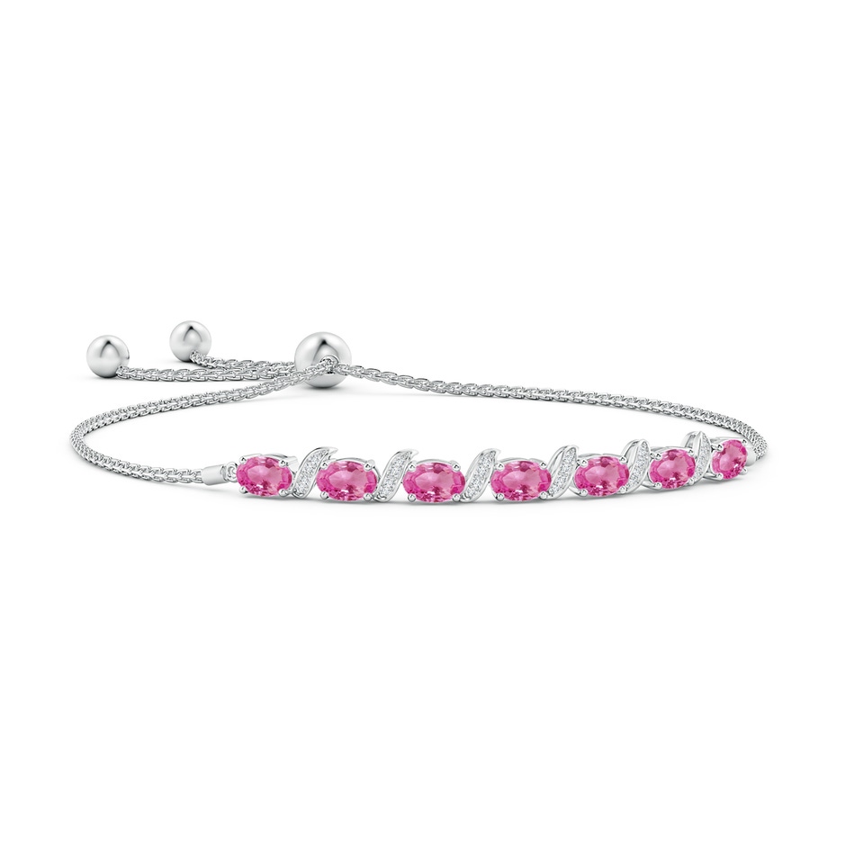 6x4mm AAA Oval Pink Sapphire Bolo Bracelet with Pave-Set Diamonds in White Gold 