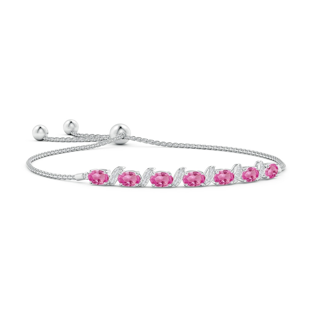 6x4mm AAA Oval Pink Sapphire Bolo Bracelet with Pave-Set Diamonds in White Gold