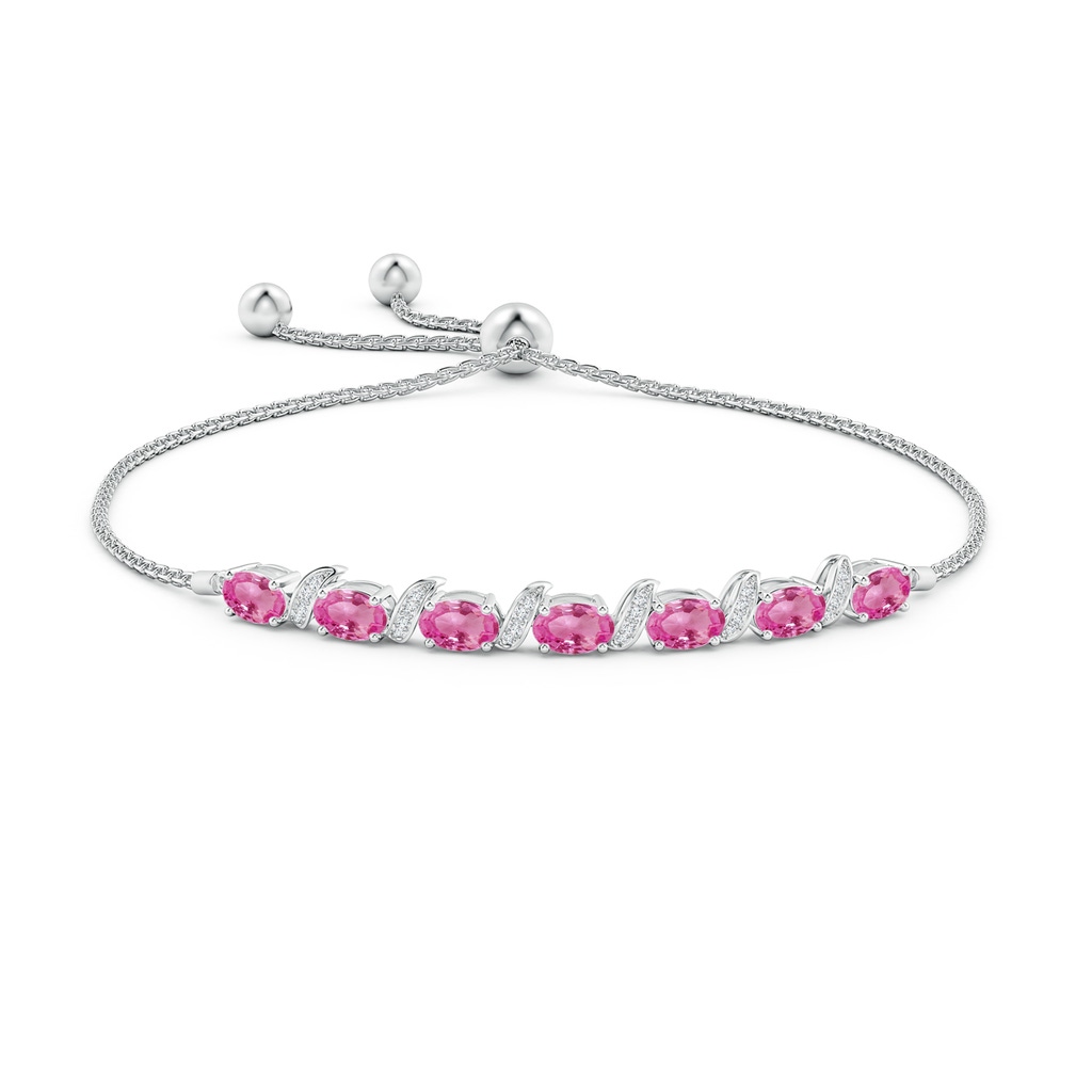 6x4mm AAA Oval Pink Sapphire Bolo Bracelet with Pave-Set Diamonds in White Gold Side-1