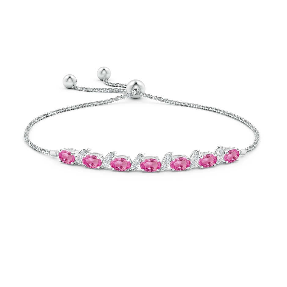 6x4mm AAA Oval Pink Sapphire Bolo Bracelet with Pave-Set Diamonds in White Gold side-1